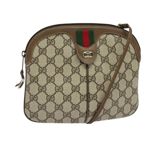 GUCCI GG Supreme Web Sherry Line Shoulder Bag PVC Beige 98 02 047 Auth 125950 - Picture 1 of 16